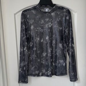 Gray Patterned Sheer Long-Sleeve Women's Top